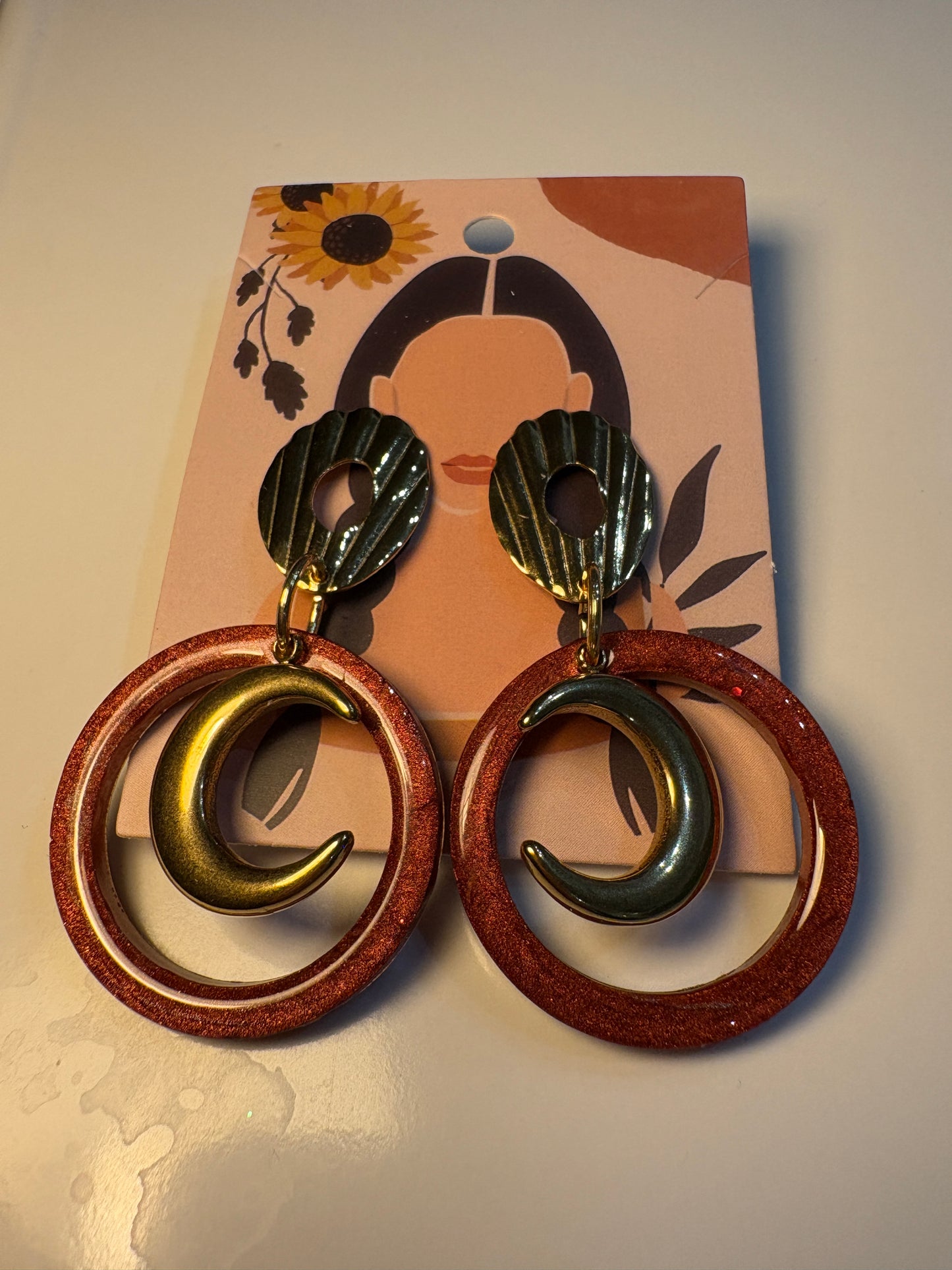 Boucles d'Oreilles Pendantes Triple Anneau Cuivré Vert Émeraude - CASSIS