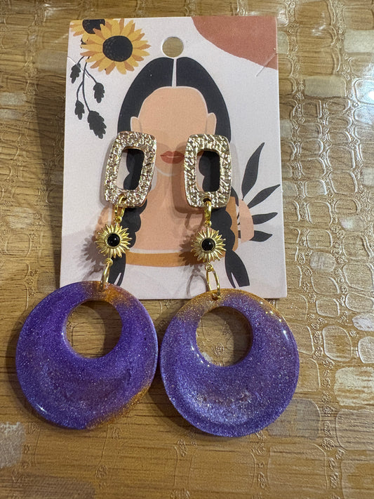 Boucles d'Oreilles Pendantes Violet Doré Dégradé Triple Niveau - AMELIA