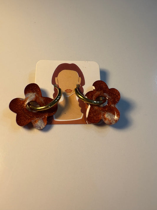 Boucles d'Oreilles Créoles Fleur Marron Argenté Doré - APOLLINE