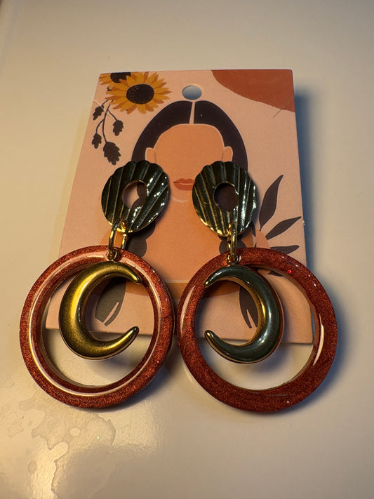 Boucles d'Oreilles Pendantes Triple Anneau Cuivré Vert Émeraude - CASSIS