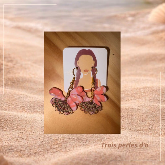 Boucles d'Oreilles Pâte Polymère Rose Fleur - Bijou Artisanal Fait Main