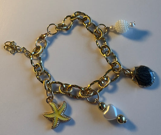 Bracelet Doré Thème Marin - Étoile de Mer, Coquillages et Perles