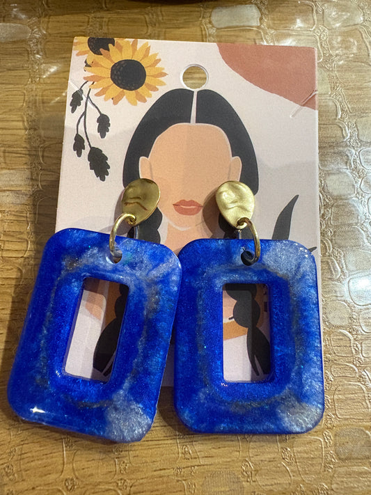Boucles d'Oreilles Rectangulaires Bleu Argenté Dégradé Clou Doré - SUZANNE